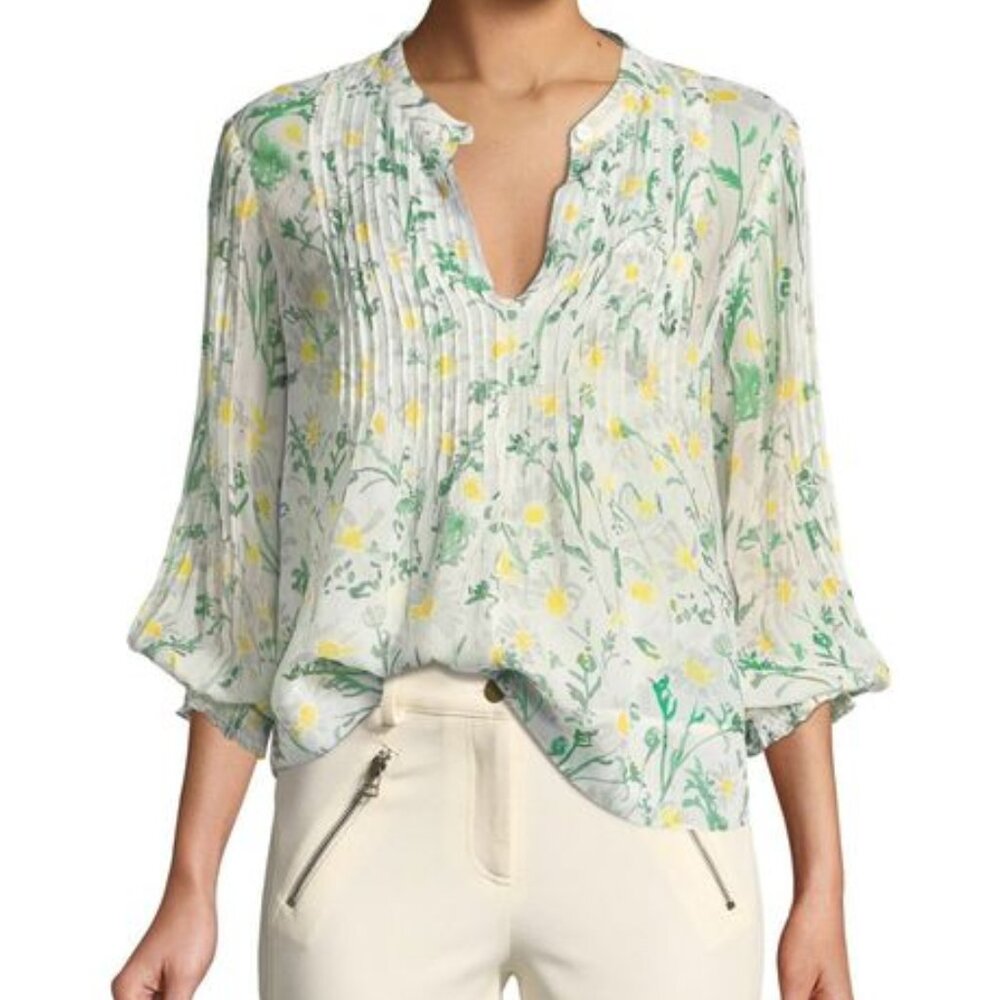 Veronica Beard Walker Pintucked Silk Blouse Sz 2